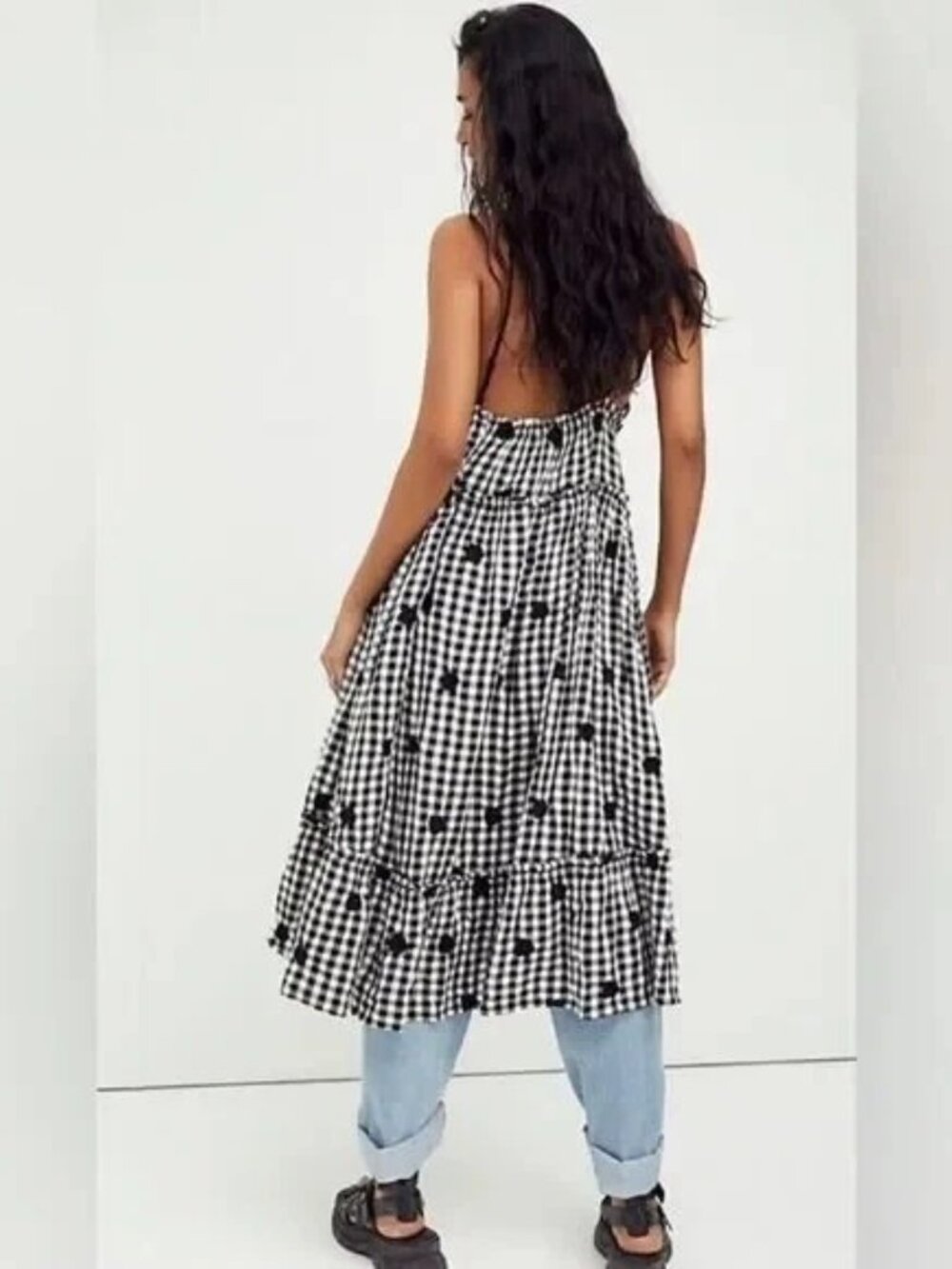 Free People Sweeter Place Dress / Top S 6 Embroidered Plaid High-Low NEW 46274 - Picture 2 of 5